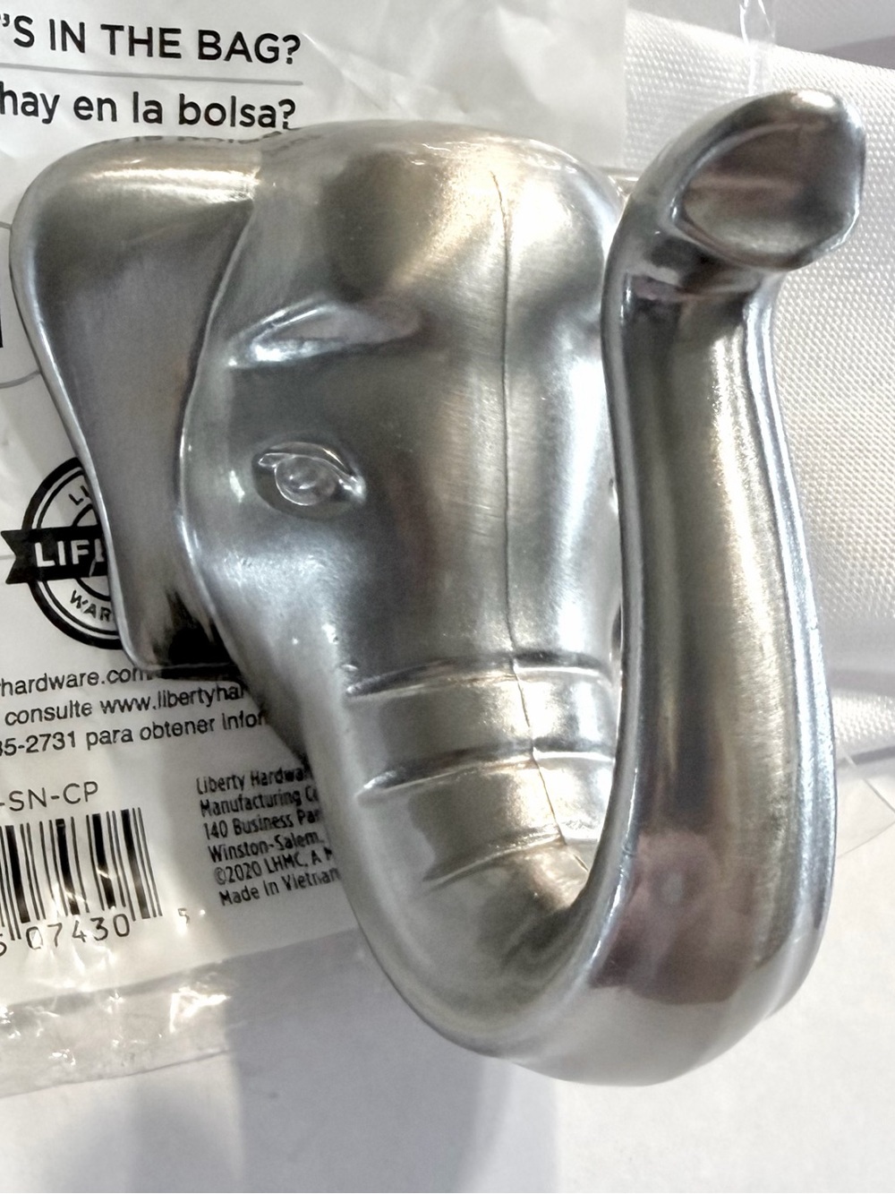 Liberty Elephant Wall Hook 2-7/8" Satin Nickel Coat Towel Key Hanger B43194 NEW